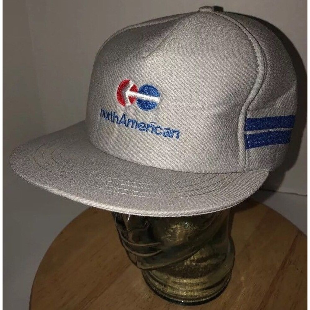 Vintge NORTH AMERICAN Moving 80s USA Two SIDE STRIPES BARS Gray Hat Cap Snapback